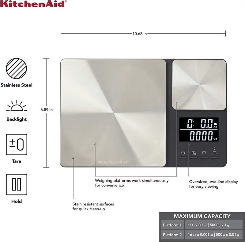 KitchenAid 雙平台數位廚房食物秤 (黑色) KQ909G